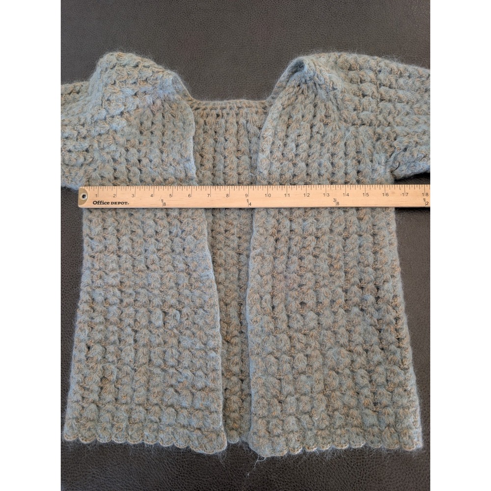 Handmade Blue Chunky Knit Crochet Wool Cardigan Sweater Open Front Girls 10 12 - Picture 4 of 12